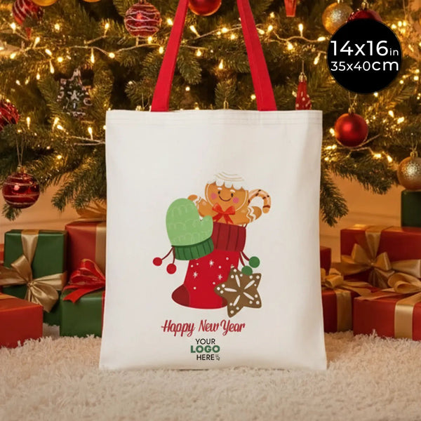 New Year Printed Red Handle Cotton Tote Bag 14″ × 16″ (35 × 40 cm) – Customizable - Pamusan.com