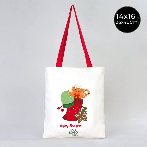 New Year Printed Red Handle Cotton Tote Bag 14″ × 16″ (35 × 40 cm) – Customizable - Pamusan.com