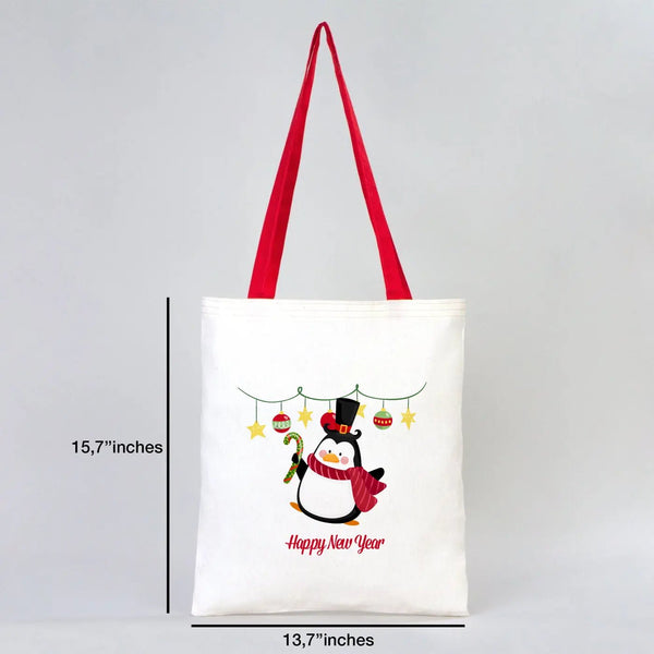 New Year Printed Red Handle Cotton Tote Bag 14″ × 16″ (35 × 40 cm) – Customizable - Pamusan.com
