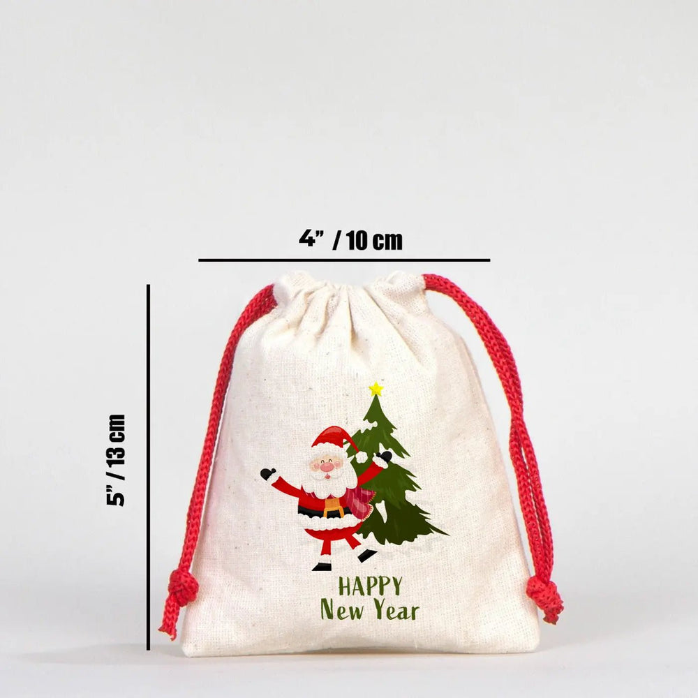 New Year Red Cotton Drawstring Bag 4" × 5" (10 × 13 cm) – Personalized Gift Pouch - Pamusan.com