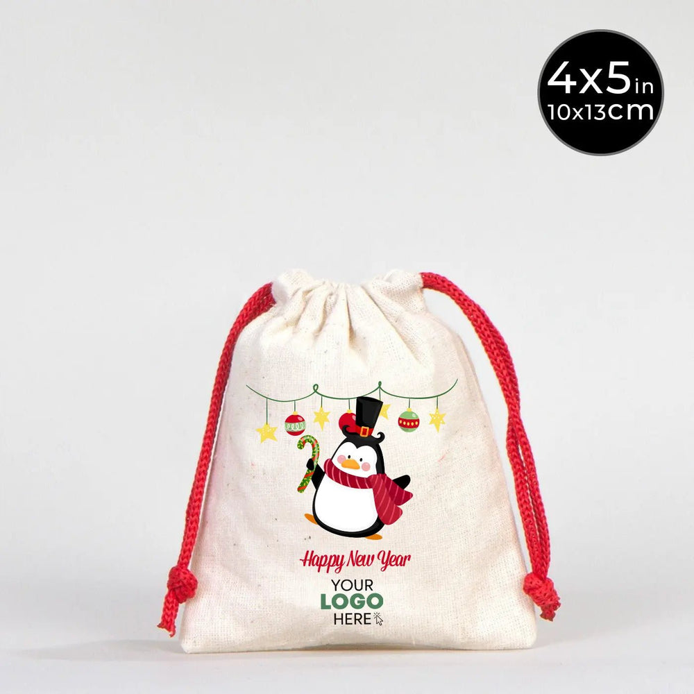 New Year Red Cotton Drawstring Bag 4" × 5" (10 × 13 cm) – Personalized Gift Pouch - Pamusan.com