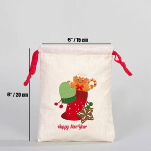 New Year Red Drawstring Pouch 6" × 8" (15 × 20 cm) – Custom Cotton Gift Bag for Holiday - Pamusan.com
