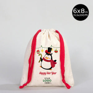 New Year Red Drawstring Pouch 6" × 8" (15 × 20 cm) – Custom Cotton Gift Bag for Holiday - Pamusan.com
