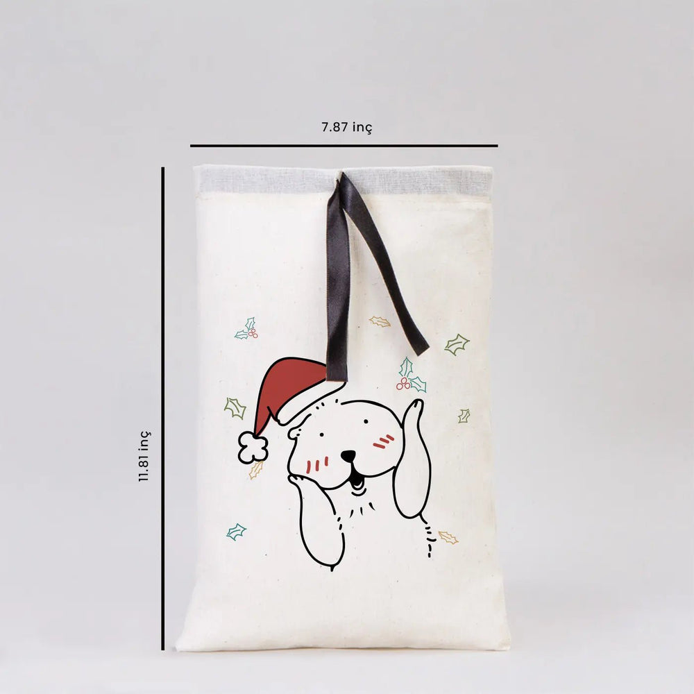 New Year Ribbon Pouch 8x12" (20x30 cm) – Custom Cotton Bag with Holiday Characters - Pamusan.com