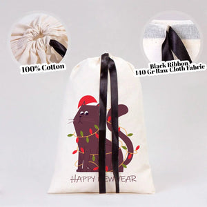New Year Ribbon Pouch 8" x 12" (20 x 30 cm) – Custom Cotton Bag with Holiday Characters - Pamusan.com