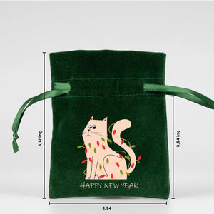 New Year Velvet Drawstring Pouch 4" × 5" (10 × 13 cm) – Printed Holiday Gift - Pamusan.com