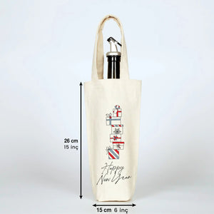 New Year Wine Bottle Bag 6" × 10" (15 × 26 cm) – Reusable Gift Bag for Wine, Olive Oil & Holiday Gifting - Pamusan.com