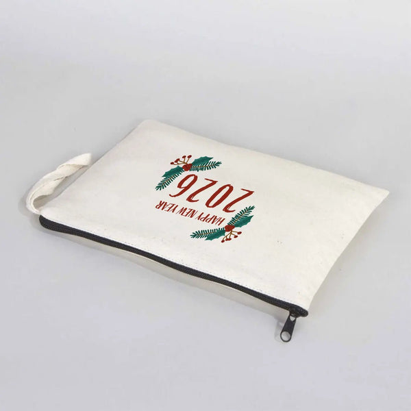 New Year Zipper Pouch 10" × 7" (25 × 18 cm) – Personalized Holiday Gift Cotton Bag - Pamusan.com