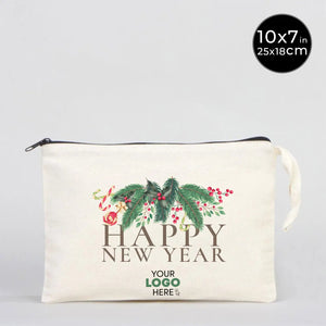 New Year Zipper Pouch 10" × 7" (25 × 18 cm) – Personalized Holiday Gift Cotton Bag - Pamusan.com