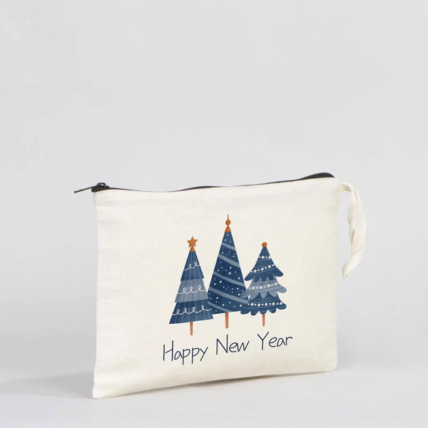 New Year Zipper Pouch 10" × 7" (25 × 18 cm) – Personalized Holiday Gift Cotton Bag - Pamusan.com