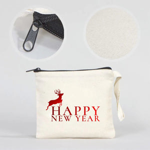 New Year Zipper Pouch 6" × 5" (15 × 13 cm) – Personalized Cotton Holiday Gift Pouch - Pamusan.com