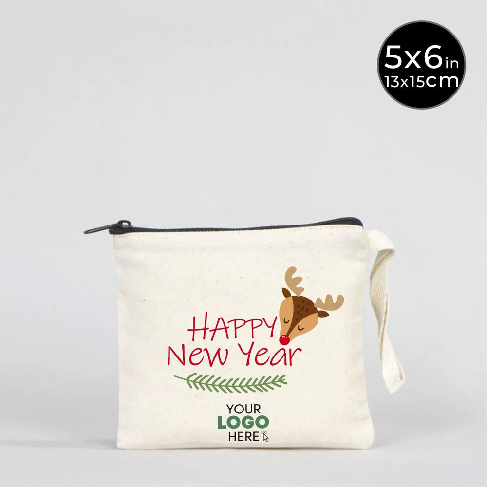 New Year Zipper Pouch 6" × 5" (15 × 13 cm) – Personalized Cotton Holiday Gift Pouch - Pamusan.com