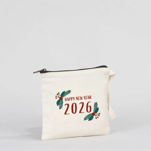 New Year Zipper Pouch 6" × 5" (15 × 13 cm) – Personalized Cotton Holiday Gift Pouch - Pamusan.com