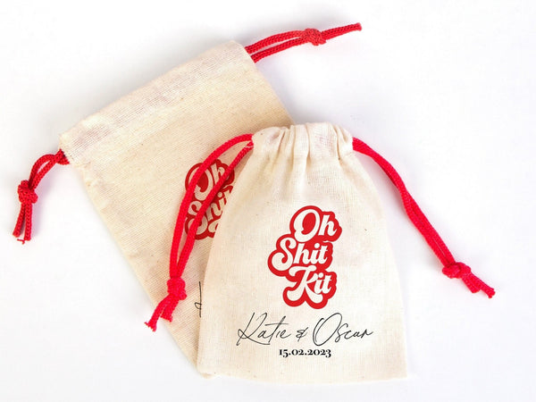 Oh Shit Kit Hangover Bag, 4"W x 5"H (10 cm x 13 cm) Recover Kit Bags, Custom With Your Name Or Design Bachelorette Party, Survival Kits, Hangover Kits - Pamusan.com
