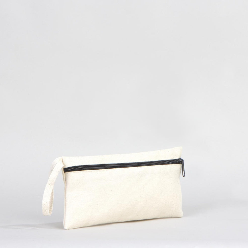 Fabric Pencil Case – 8"x4" White Cotton Front Zippered Pouch (Blank)
