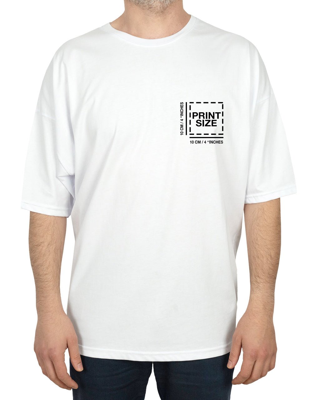 Oversized Bicycle Collar Printed T-Shirt White - Pamusan.com
