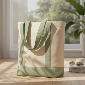 Oversized Cotton Canvas Tote Bag – Mint Green Handles, Durable & Reusable - Pamusan.com