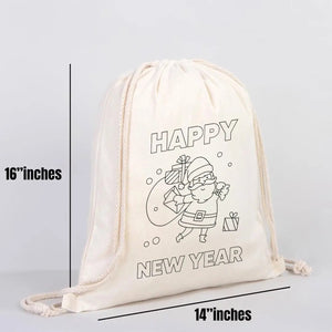 Paintable New Year Drawstring Backpack – Happy New Year Coloring Cotton Bag - Pamusan.com