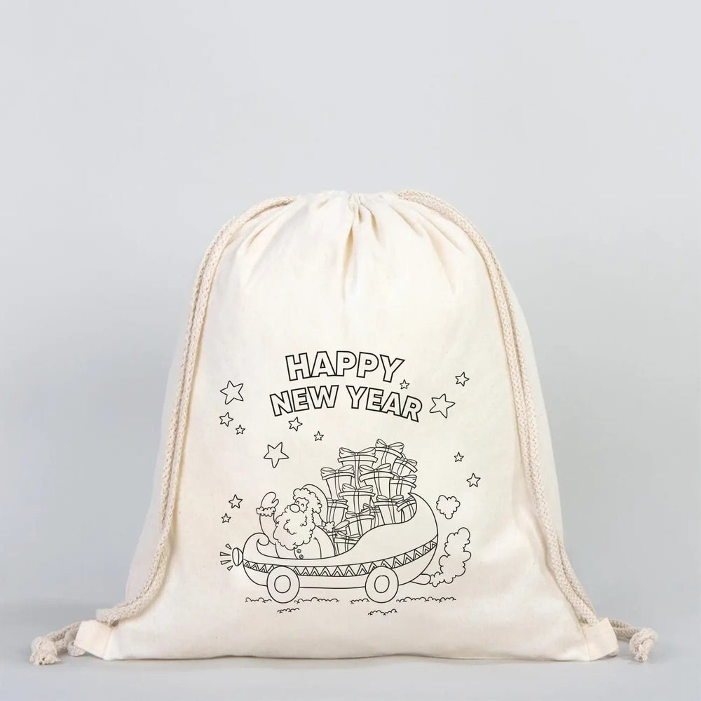 Paintable New Year Drawstring Backpack – Happy New Year Coloring Cotton Bag - Pamusan.com