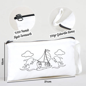 Paintable Pencil Case with Sailboat & Dolphin Design – 8" × 4" - 6 oz - Pamusan.com
