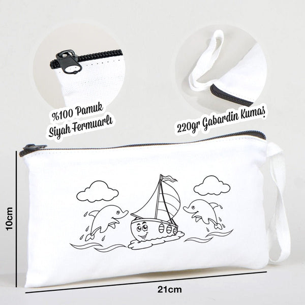 Paintable Pencil Case with Sailboat & Dolphin Design – 8" × 4" - 6 oz - Pamusan.com