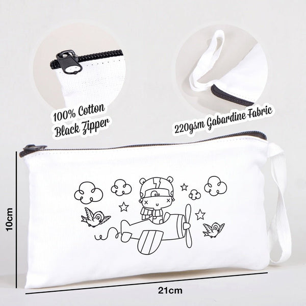 Paintable Pencil Case with The World of Helicopters Design – 8" × 4" - 6 oz - Pamusan.com
