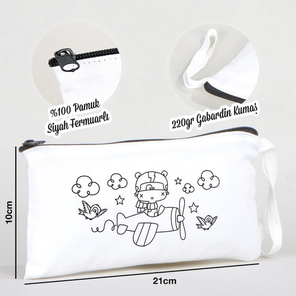 Paintable Pencil Case with The World of Helicopters Design – 8" × 4" - 6 oz - Pamusan.com