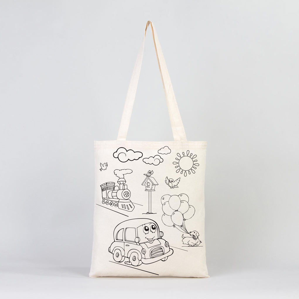 Bammerz Dyeable Cotton Bag 14"W x 16"H (35 cm x 40 cm)  - Car and Plane - NO PENCİL İNCLUDED