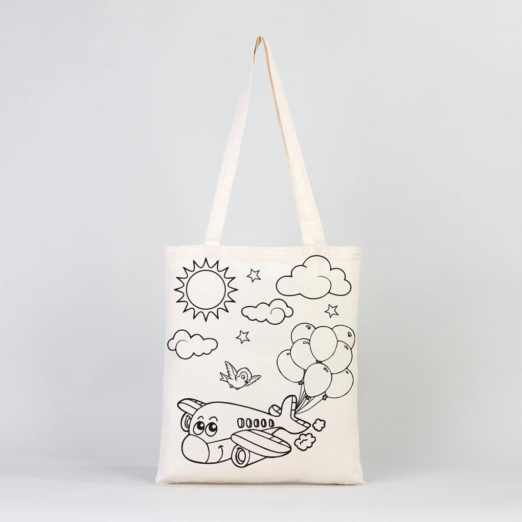 Bammerz Dyeable Cotton Bag 14"W x 16"H (35 cm x 40 cm)  - Car and Plane - NO PENCİL İNCLUDED