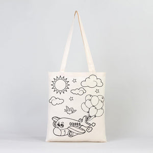 Dyeable Tote Bag 14" W x 16" H (35cm x 40cm) & Felt-tip Pen - Plane & Car