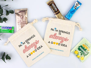 Palm Springs Bachelorette Party Bags – Custom Cotton Pouches — print detail | Pamusan