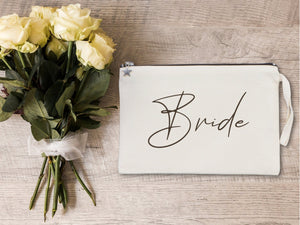 Personalised Bride clutch bag - 10"W x 7"H (25 cm x 18 cm) Custom Cotton Clutch Bags - Bride gift - Bride Wedding Eco friendly Clutch bag - Pamusan.com