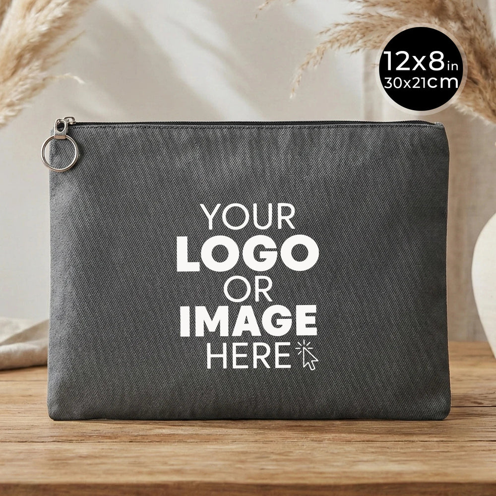 Personalized Anthracite Cotton Clutch Pouch – 12" × 8" (30 × 21 cm) – 10 oz Fabric - Pamusan.com