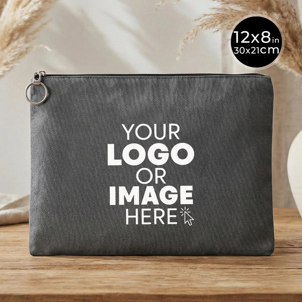 Personalized Anthracite Cotton Clutch Pouch – 12" × 8" (30 × 21 cm) – 10 oz Fabric - Pamusan.com