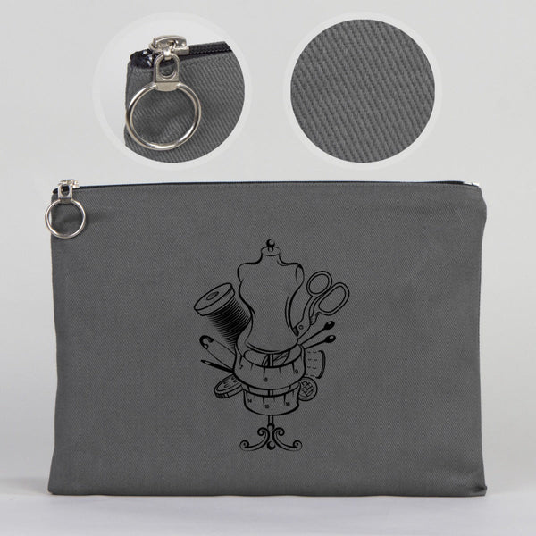 Personalized Anthracite Cotton Clutch Pouch – 12" × 8" (30 × 21 cm) – 10 oz Fabric - Pamusan.com