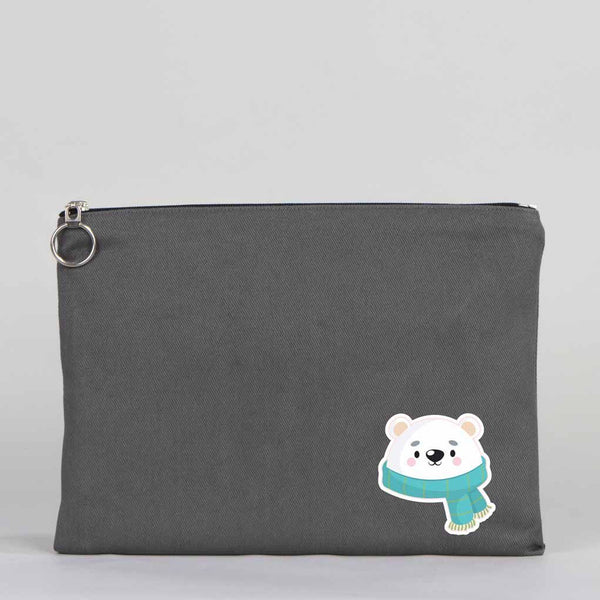 Personalized Anthracite Cotton Clutch Pouch – 12" × 8" (30 × 21 cm) – 10 oz Fabric - Pamusan.com