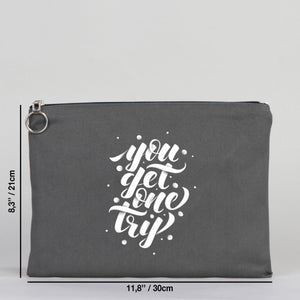 Personalized Anthracite Cotton Clutch Pouch – 12" × 8" (30 × 21 cm) – 10 oz Fabric - Pamusan.com