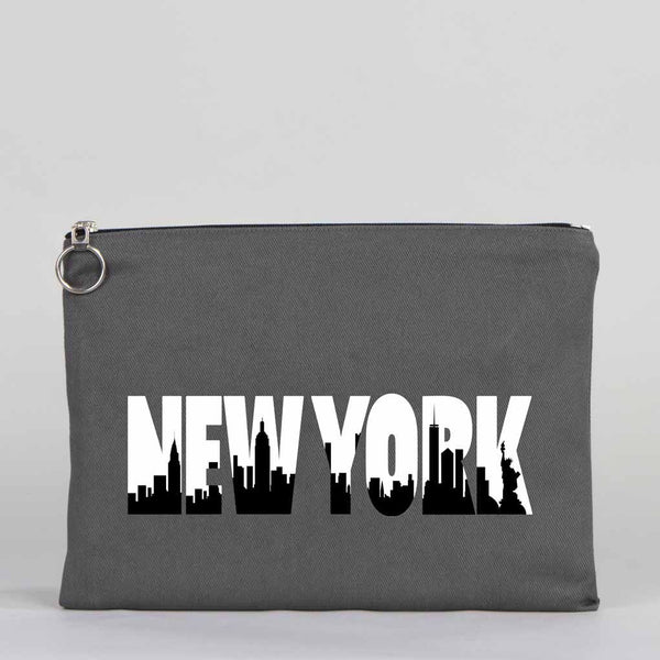 Personalized Anthracite Cotton Clutch Pouch – 12" × 8" (30 × 21 cm) – 10 oz Fabric - Pamusan.com