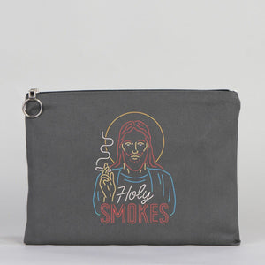 Personalized Anthracite Cotton Clutch Pouch – 12" × 8" (30 × 21 cm) – 10 oz Fabric - Pamusan.com