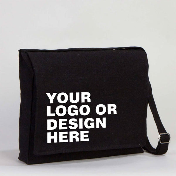 Personalized Black Canvas Messenger Bag - Pamusan.com
