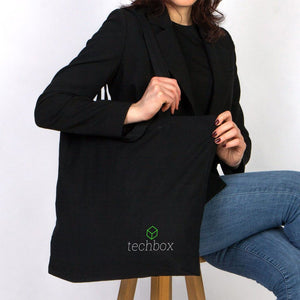 Personalized Black Cotton Shopping Tote Bag – 19" × 16" × 4" (48 × 41 × 10 cm) – 4 oz - Pamusan.com