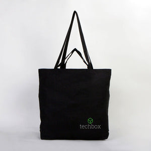 Personalized Black Cotton Shopping Tote Bag – 19" × 16" × 4" (48 × 41 × 10 cm) – 4 oz - Pamusan.com