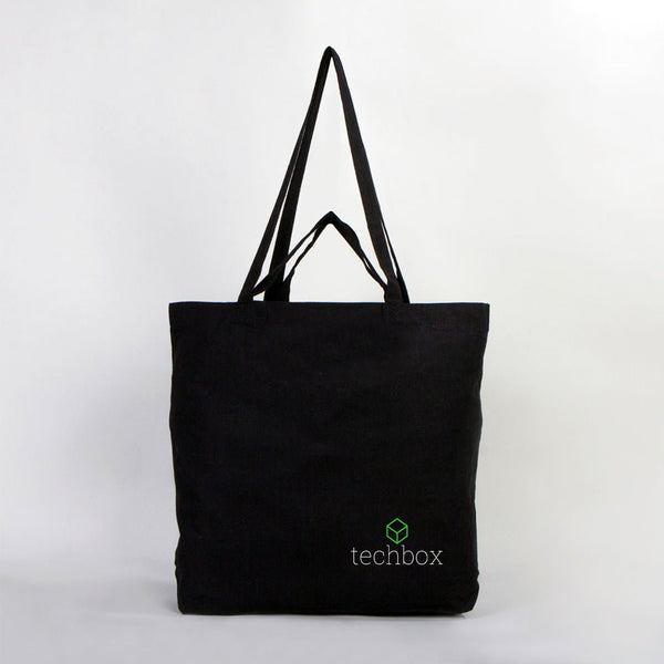 Personalized Black Cotton Shopping Tote Bag – 19" × 16" × 4" (48 × 41 × 10 cm) – 4 oz - Pamusan.com