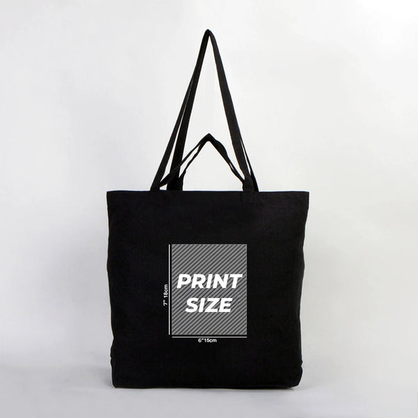 Personalized Black Cotton Shopping Tote Bag – 19" × 16" × 4" (48 × 41 × 10 cm) – 4 oz - Pamusan.com