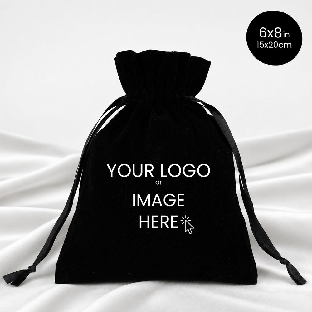 Personalized Black Velvet Drawstring Pouch – 6" × 8" (15 × 20 cm) - Pamusan.com