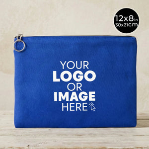 Personalized Blue Cotton Clutch Pouch – 12" × 8" (30 × 21 cm) – 10 oz Fabric - Pamusan.com