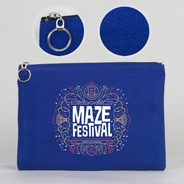 Personalized Blue Cotton Clutch Pouch – 12" × 8" (30 × 21 cm) – 10 oz Fabric - Pamusan.com