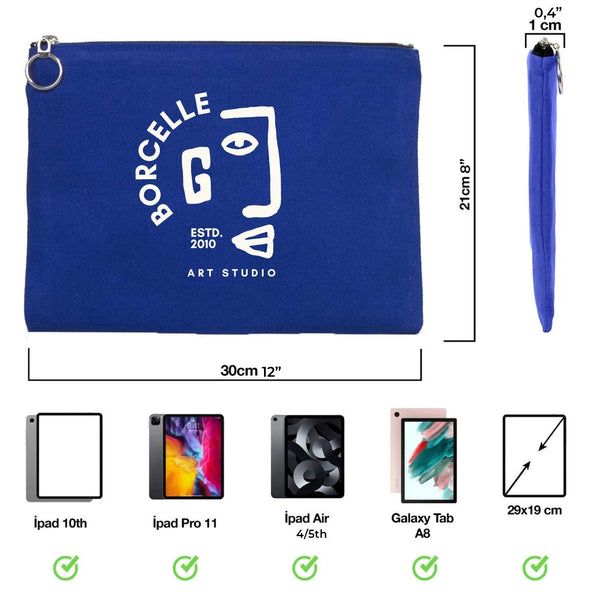 Personalized Blue Cotton Clutch Pouch – 12" × 8" (30 × 21 cm) – 10 oz Fabric - Pamusan.com