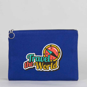 Personalized Blue Cotton Clutch Pouch – 12" × 8" (30 × 21 cm) – 10 oz Fabric - Pamusan.com