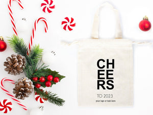 Personalized Cheers to 2023 Bags, 6"W x 8"H (15.5 cm x 20 cm) Custom Family or Company Bags, Bachelorette Party, Personalized Cotton Bags, Happy Holiday Gift Bag - Pamusan.com
